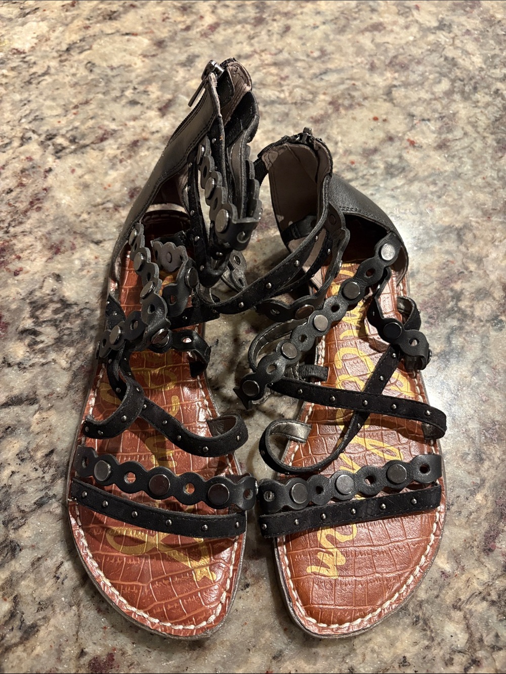 Sam Edelman Black Studded Lace-Up Gladiator Sandals